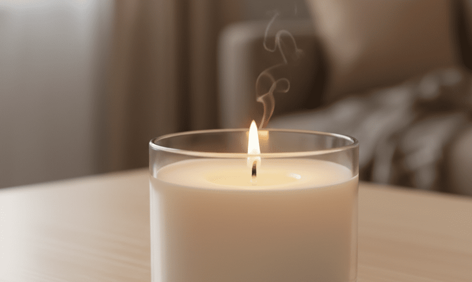 handmade candles benefits shown with soy wax jars on a wooden table