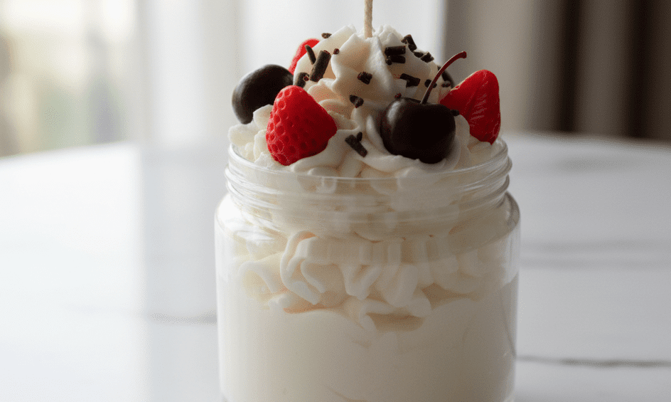 candle gift ideas displayed as wrapped soy candles on a wooden table