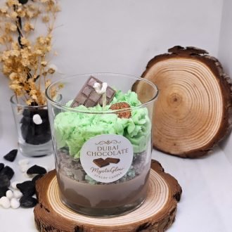 chocolate scented candle by MysticGlow with whipped wax and chocolate bar details