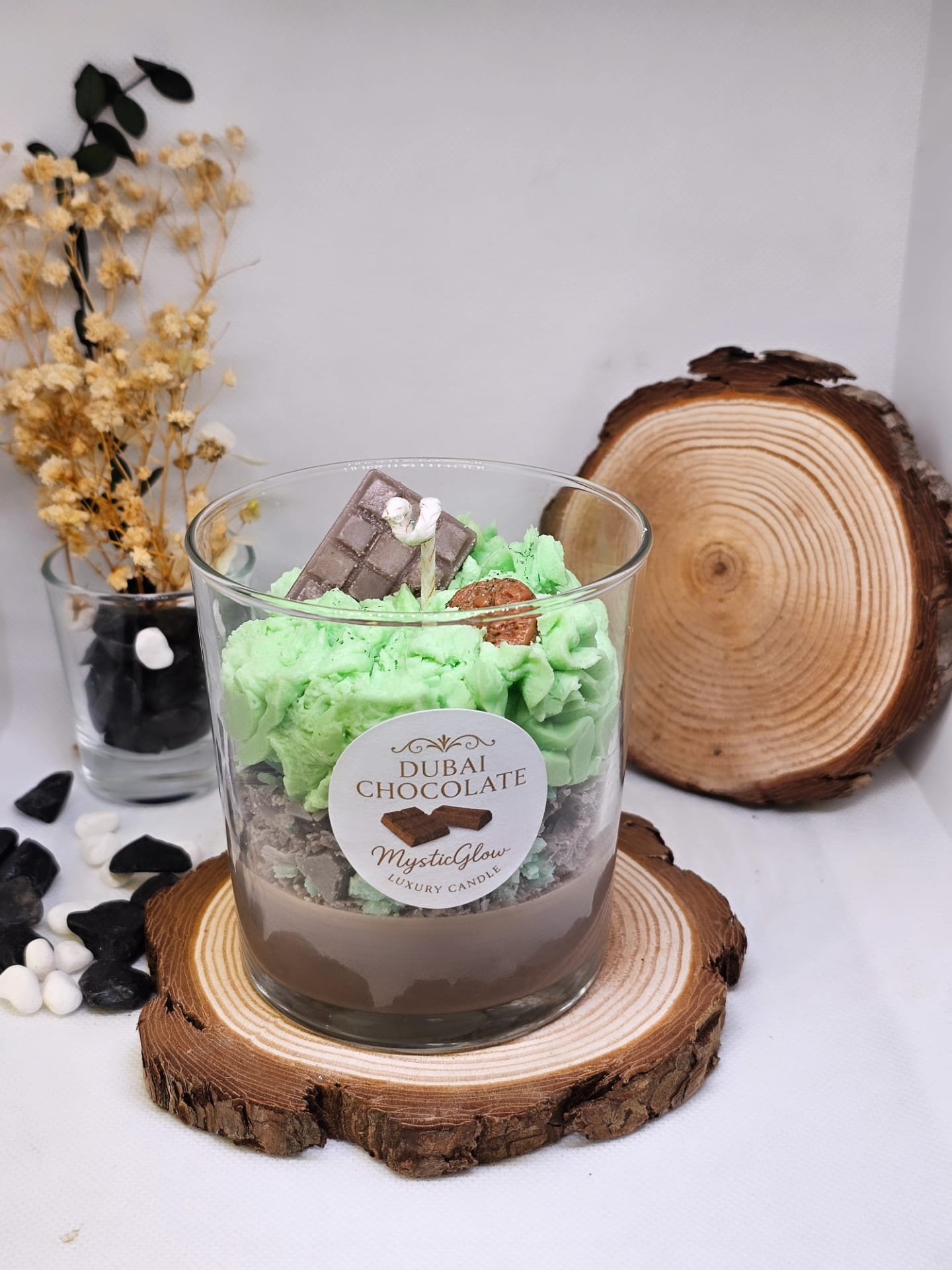 chocolate scented candle by MysticGlow with whipped wax and chocolate bar details