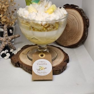 vanilla cream candle by MysticGlow with whipped wax and candy decorations