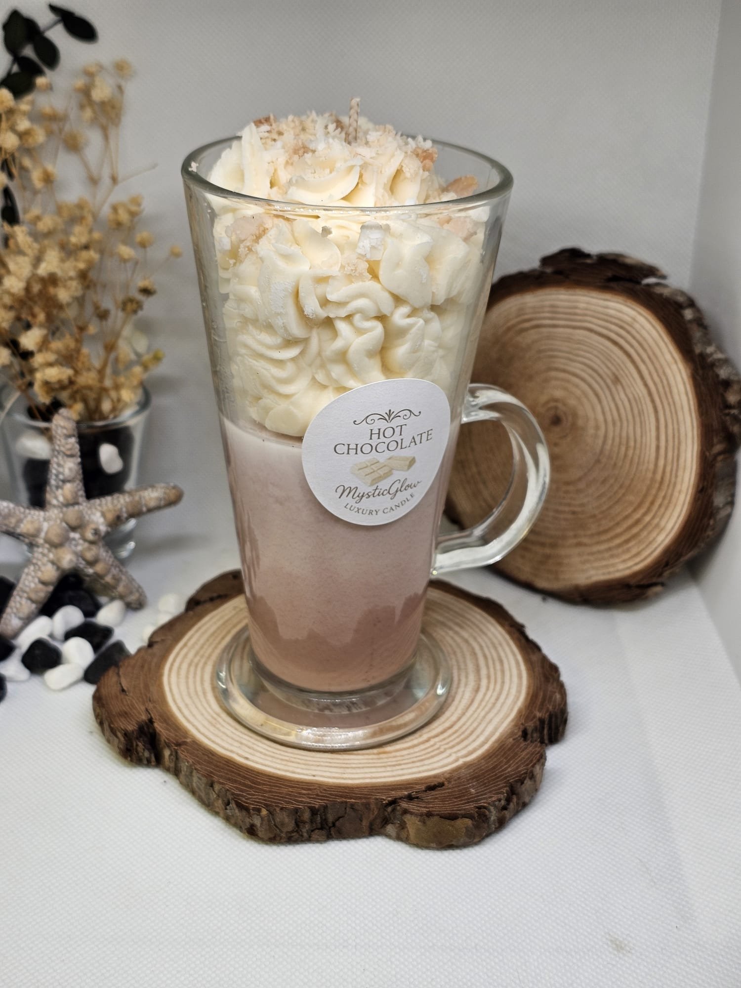hot chocolate candle by MysticGlow with whipped wax topping