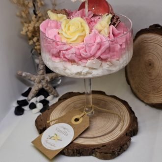 vanilla rose candle by MysticGlow with whipped wax and rose decoration
