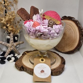 birthday cake candle by MysticGlow with whipped wax and chocolate accents