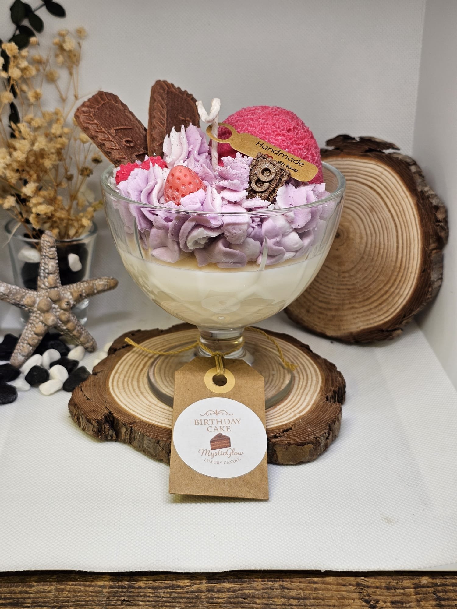 Hand-poured soy candle that looks like a real birthday cake – sweet vanilla scent