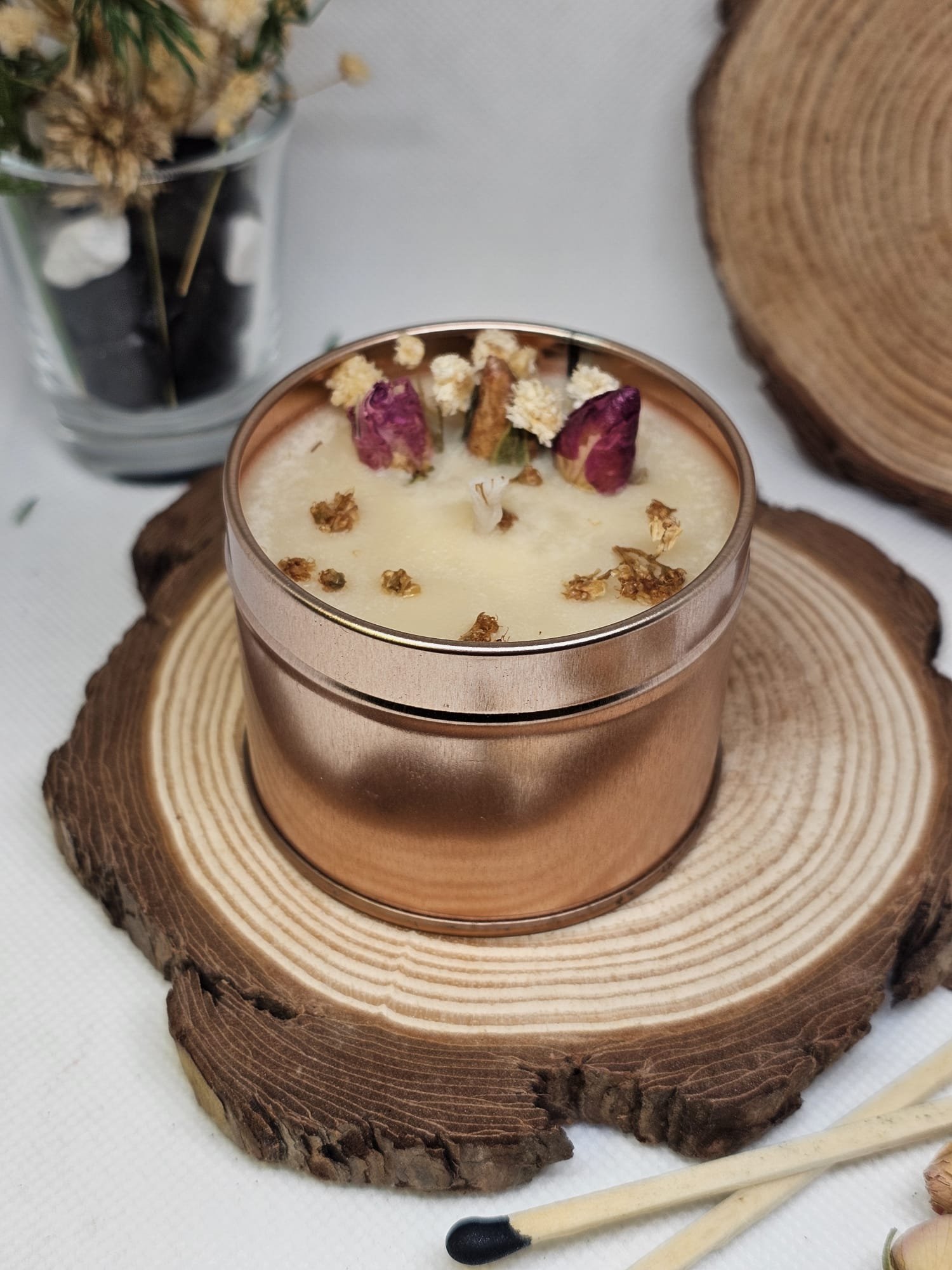 rose candle copper tin handmade