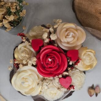 Luxury Valentine rose candle bouquet in white gift box with red ribbon – MysticGlow