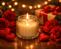 Valentine’s Day candle gifts with roses and romantic decor
